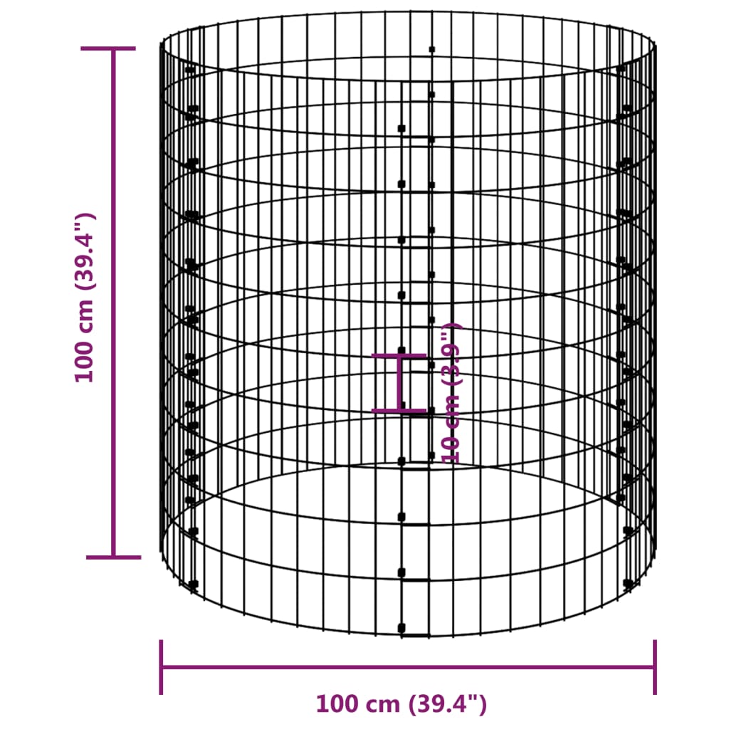 vidaXL Circular Gabion Pole Galvanised Steel Ø100x100 cm