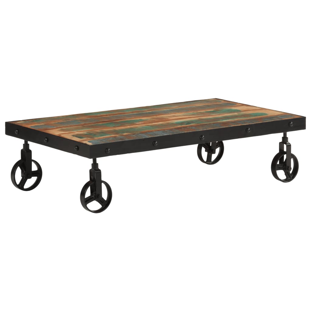 vidaXL Coffee Table with Wheels Solid Reclaimed Wood 100x55x26 cm