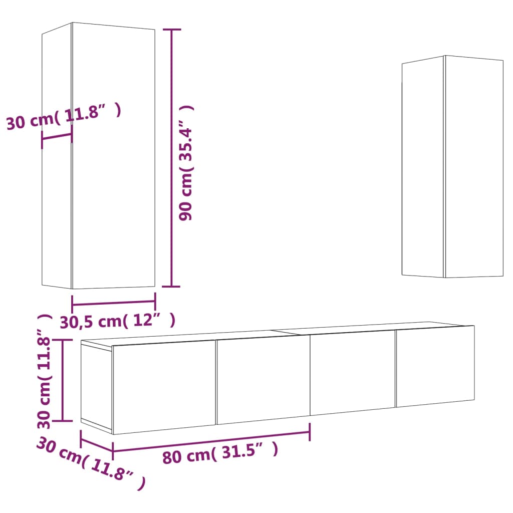 vidaXL 4 Piece TV Cabinet Set Black Engineered Wood