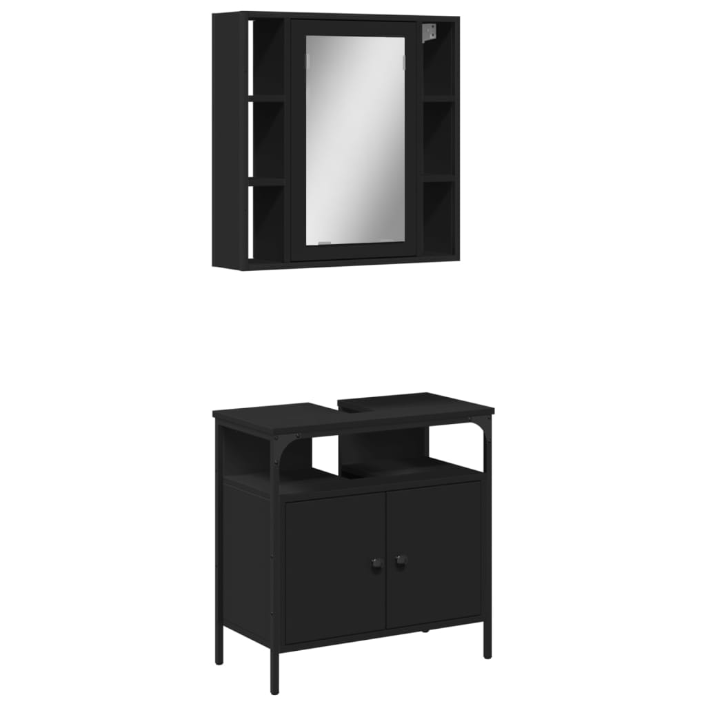 vidaXL 2 Piece Bathroom Furniture Set Black Engineered Wood