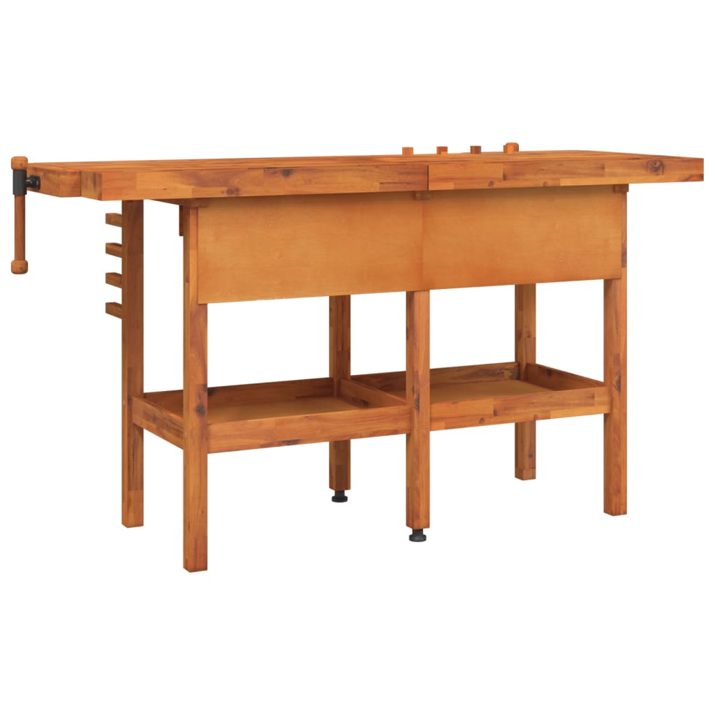 vidaXL Workbench with Drawers and Vices 162x62x83 cm Solid Wood Acacia