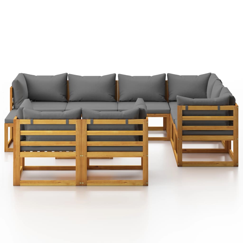 vidaXL 10 Piece Garden Lounge Set with Cushion Solid Acacia Wood