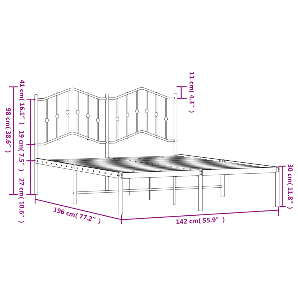 vidaXL Metal Bed Frame without Mattress with Headboard White 135x190 cm Double