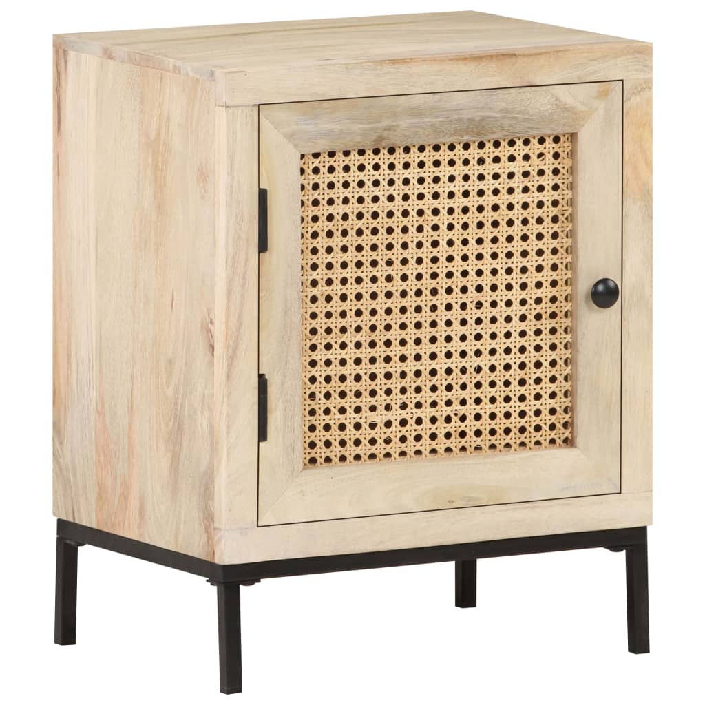 vidaXL Bedside Cabinet 40x30x50 cm Solid Mango Wood and Natural Cane