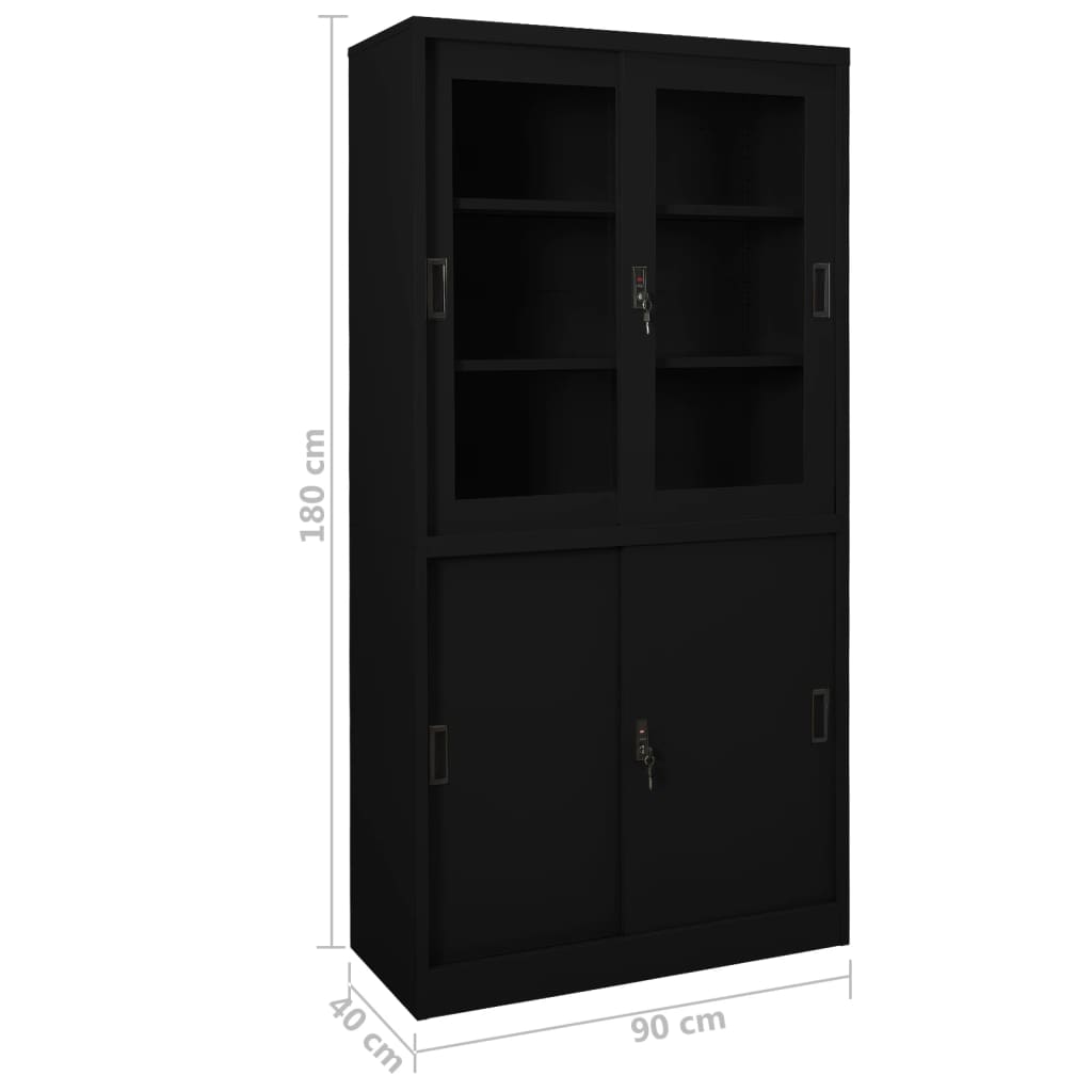 vidaXL Office Cabinet with Sliding Door Black 90x40x180 cm Steel