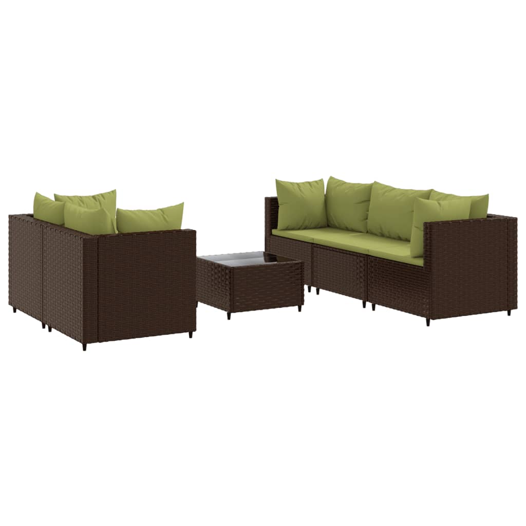 vidaXL 6 Piece Garden Lounge Set with Cushions Brown Poly Rattan