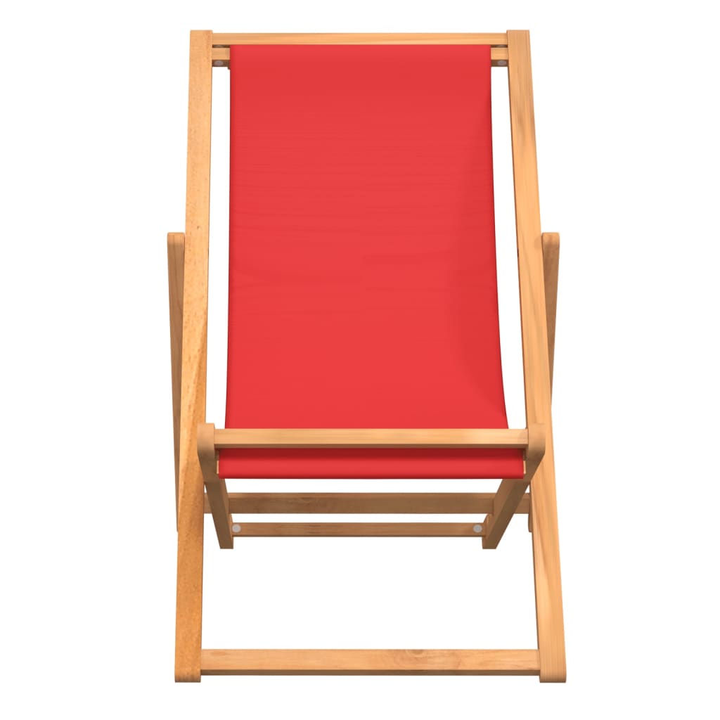 vidaXL Folding Beach Chair Solid Teak Wood Red