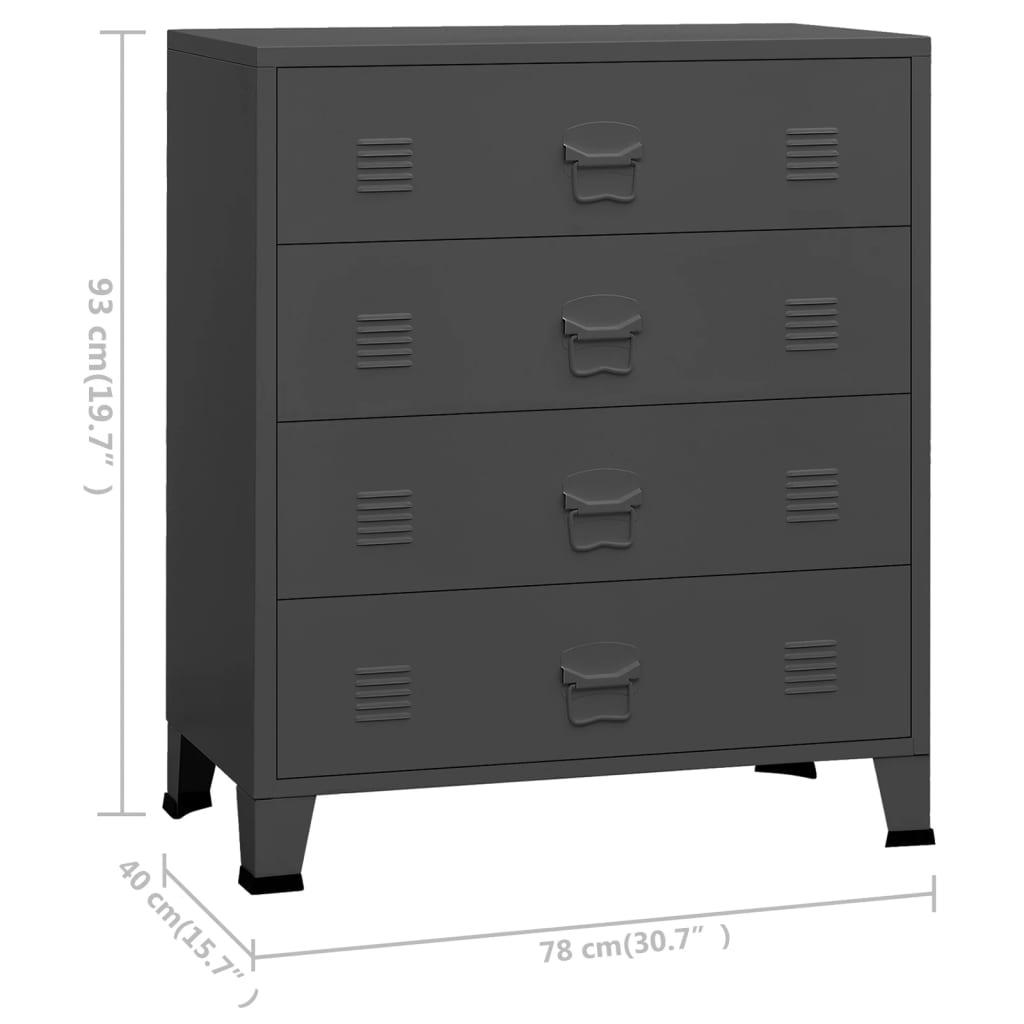 vidaXL Industrial Drawer Cabinet Anthracite 78x40x93 cm Metal