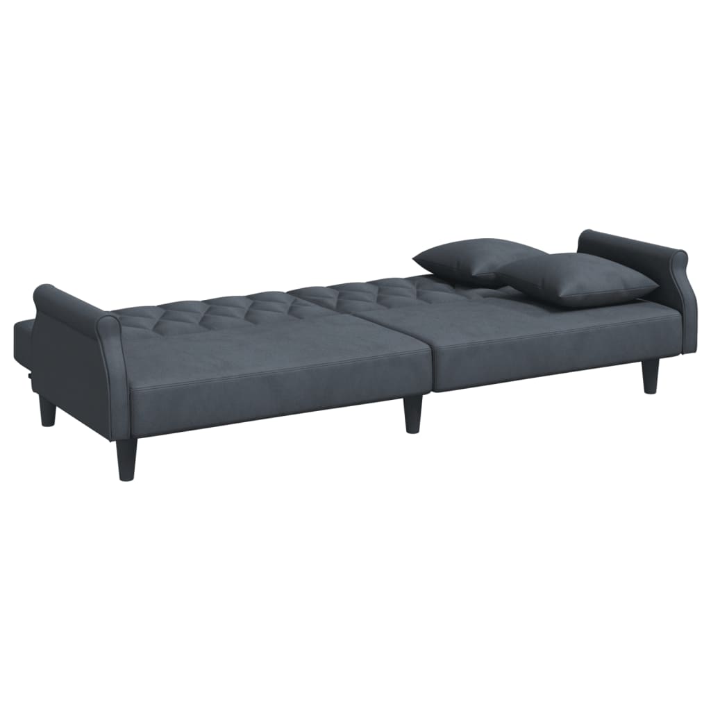 vidaXL 2-Seater Sofa Bed with Pillows and Footstool Dark Grey Velvet