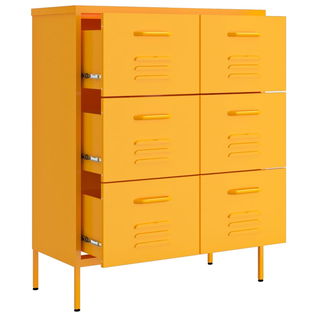 vidaXL Drawer Cabinet Mustard Yellow 80x35x101.5 cm Steel