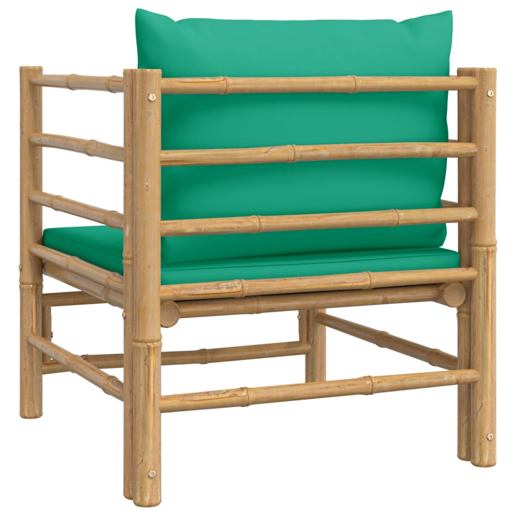 vidaXL Garden Sofa with Green Cushions Bamboo