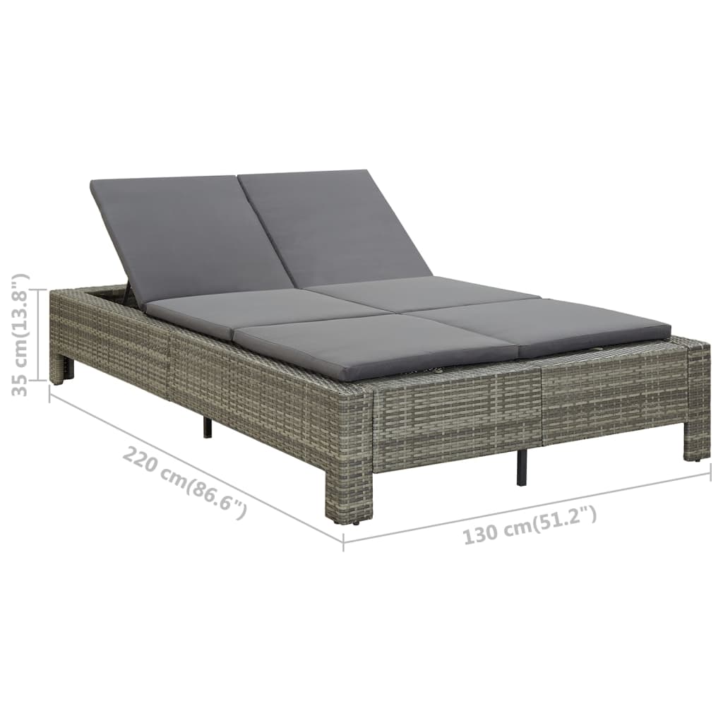 vidaXL 2-Person Sunbed with Cushion Grey Poly Rattan