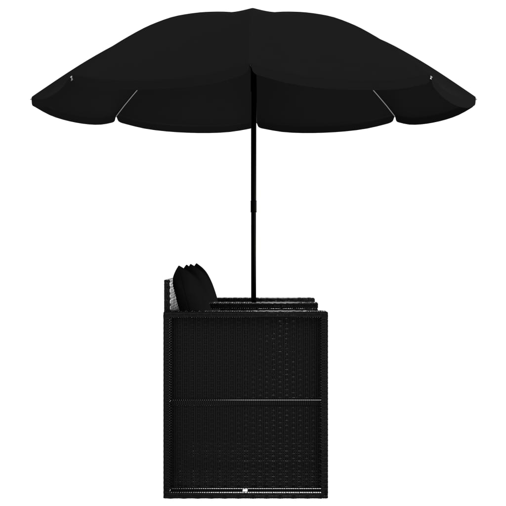 vidaXL Garden Bed with Parasol Poly Rattan Black