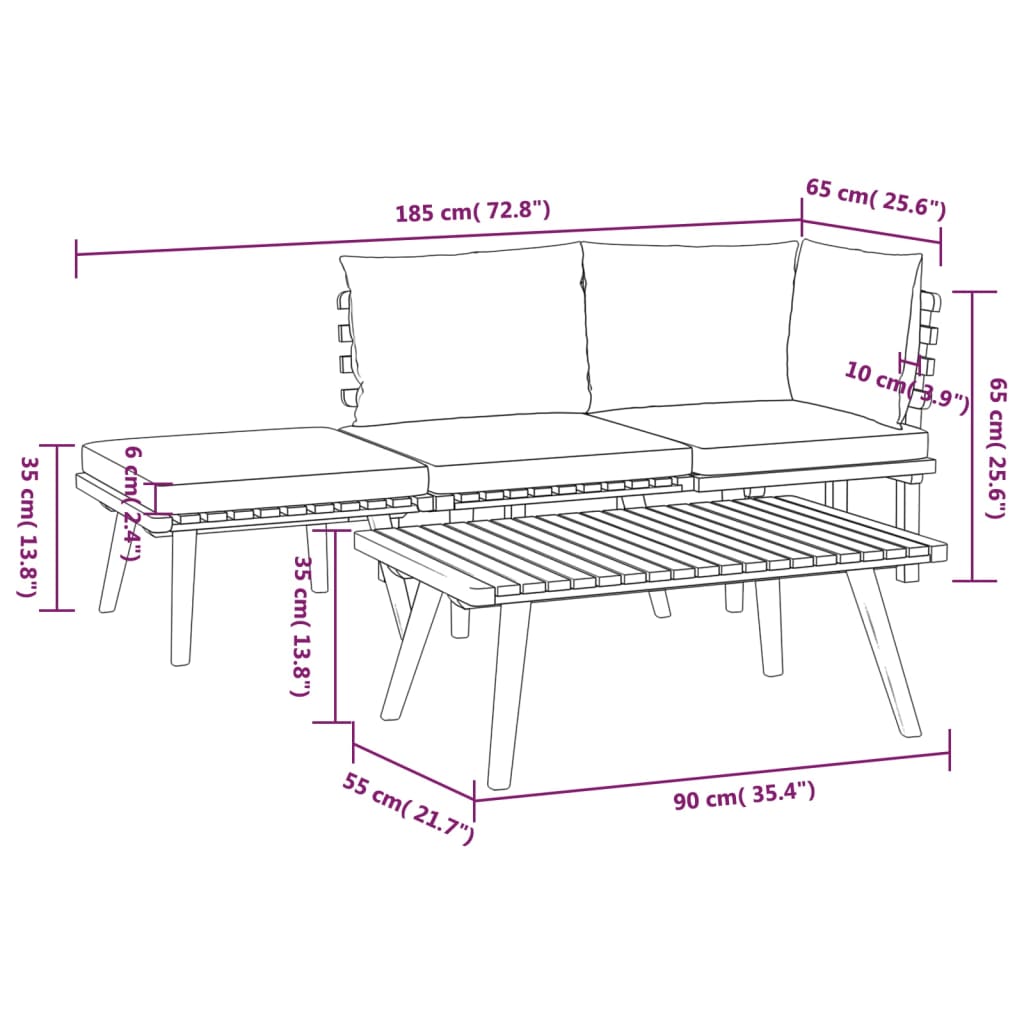 vidaXL 4 Piece Garden Lounge Set with Cushions Solid Wood Acacia