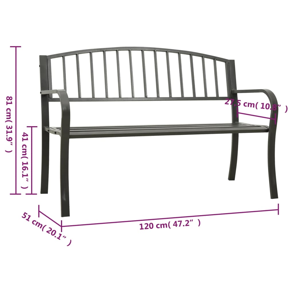 vidaXL Garden Bench Grey 120 cm Steel