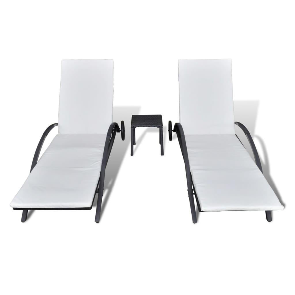 vidaXL Sun Loungers with Table Poly Rattan Black