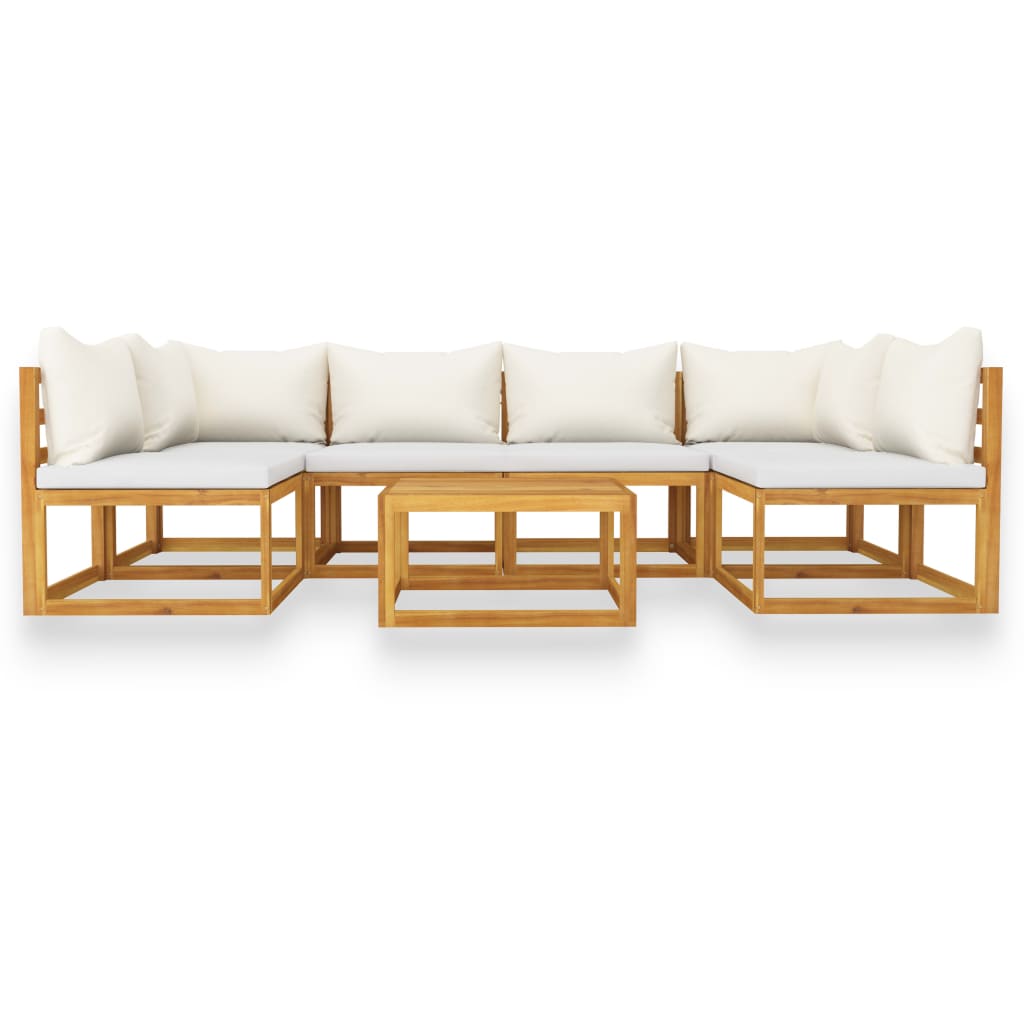 vidaXL 7 Piece Garden Lounge Set with Cushion Cream Solid Acacia Wood