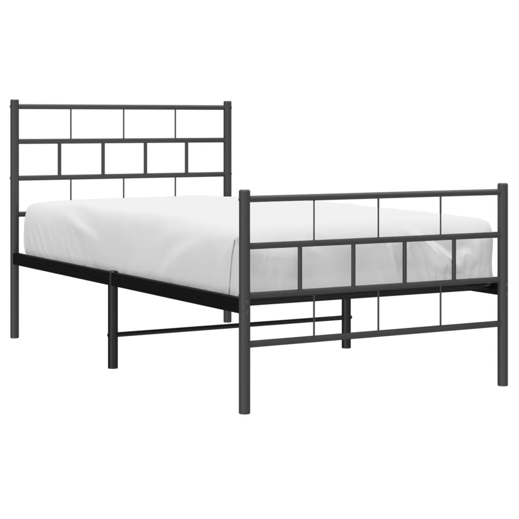 vidaXL Metal Bed Frame without Mattress with Footboard Black 100x190 cm