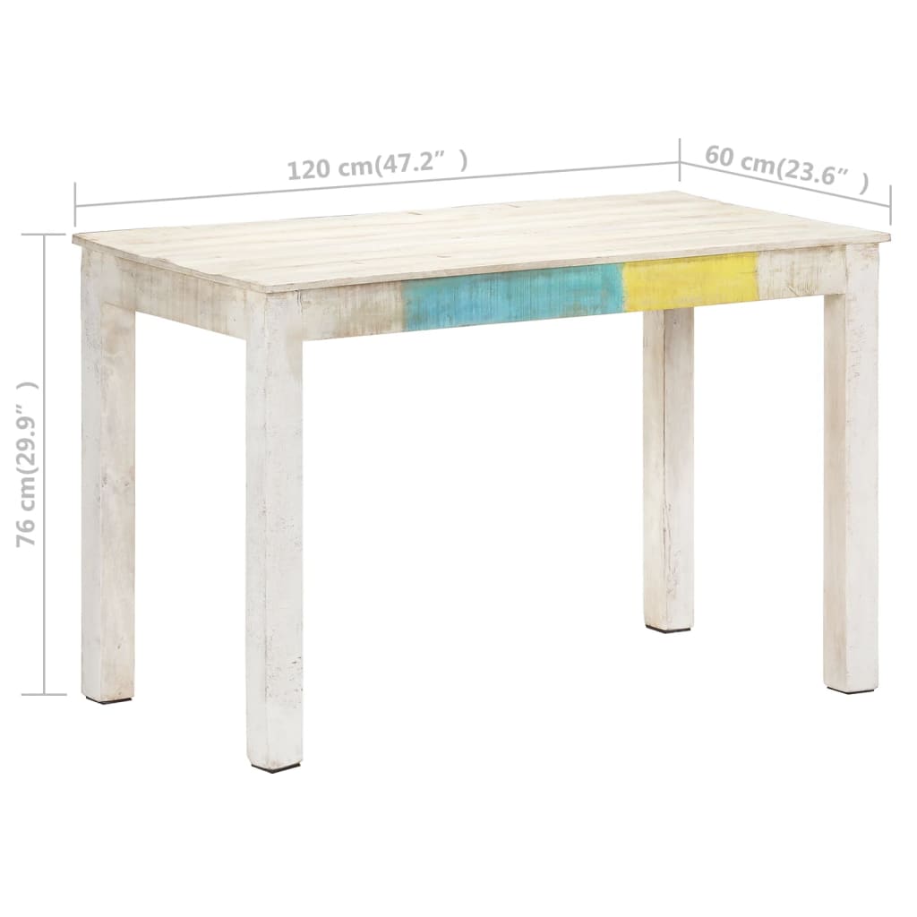 vidaXL Dining Table White 120x60x76 cm Solid Mango Wood