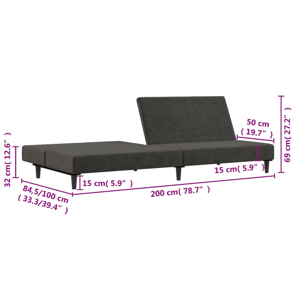 vidaXL 2-Seater Sofa Bed Dark Grey Velvet