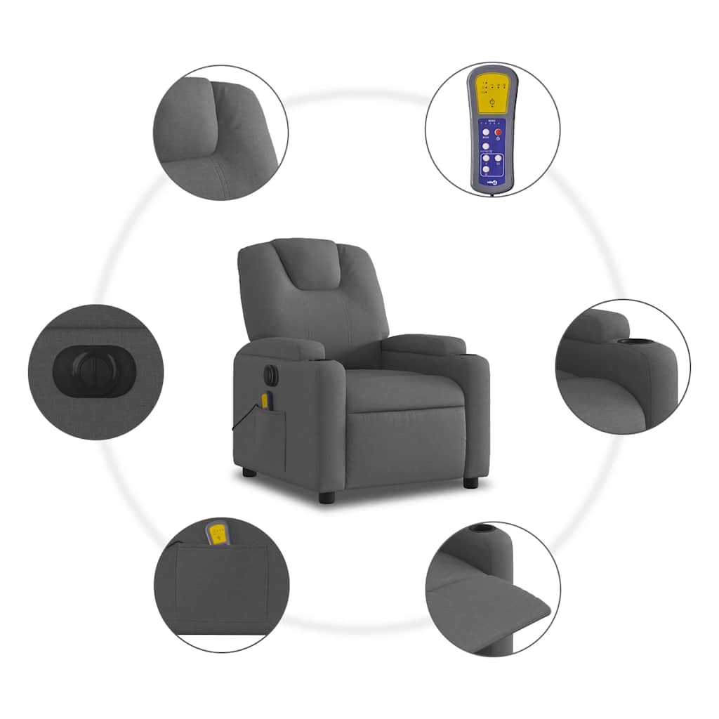 vidaXL Electric Massage Recliner Chair Dark Grey Fabric
