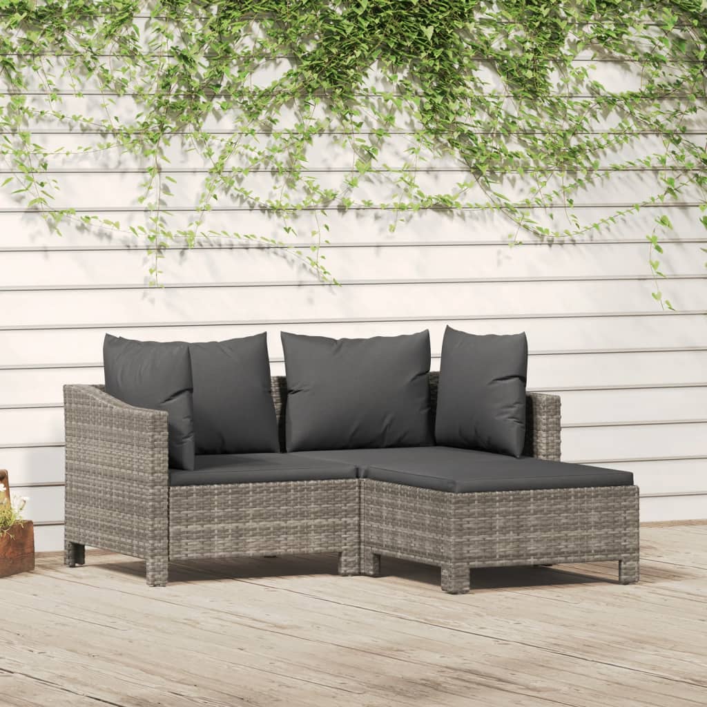 vidaXL 3 Piece Garden Lounge Set with Cushions Grey Poly Rattan