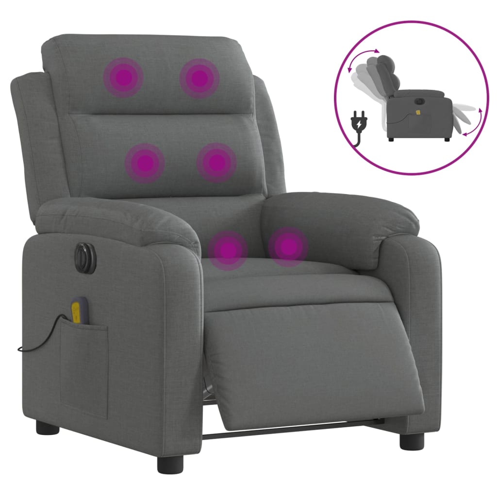 vidaXL Electric Massage Recliner Chair Dark Grey Fabric