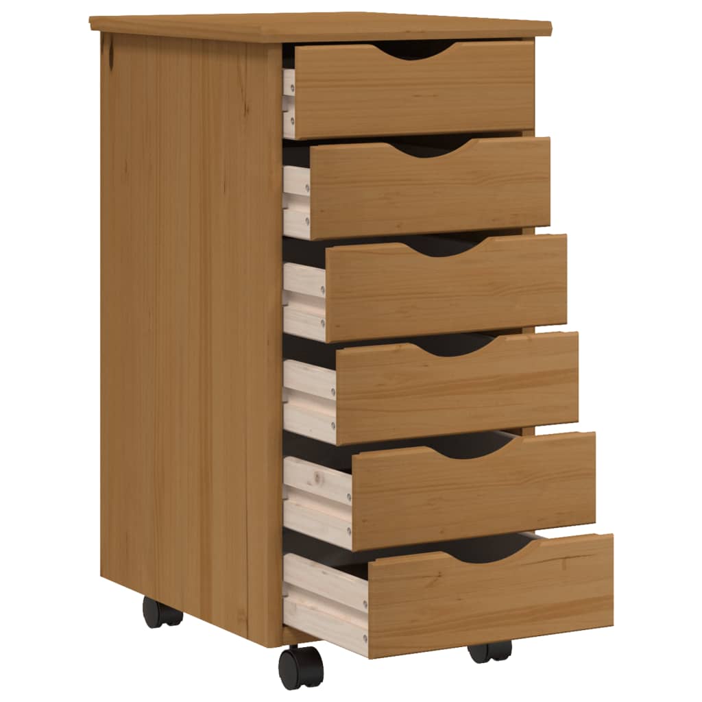 vidaXL Rolling Cabinet with Drawers MOSS Honey Brown Solid Wood Pine