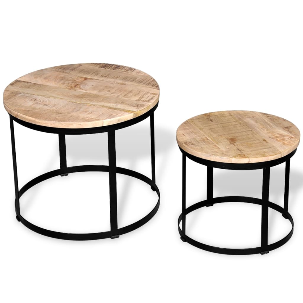 vidaXL Two Piece Coffee Table Set Rough Mango Wood Round 40 cm/50 cm