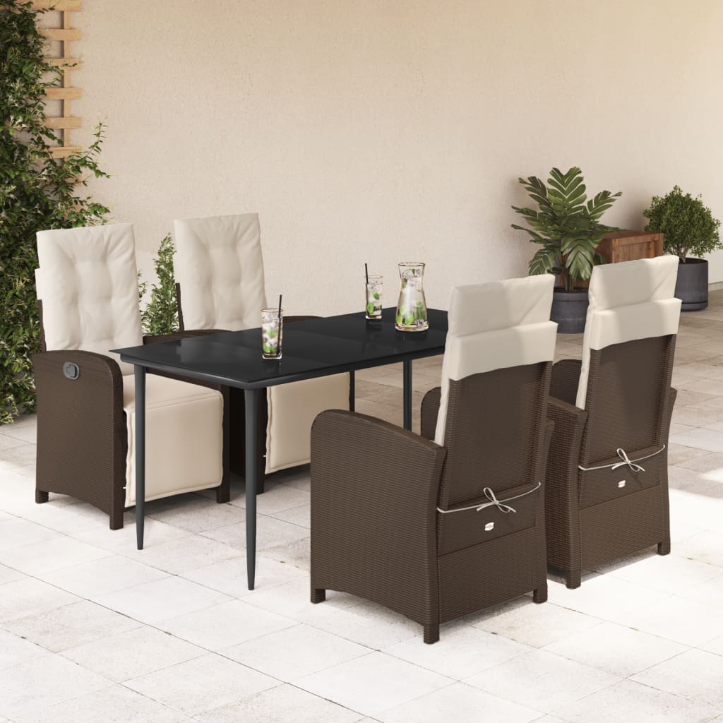 vidaXL 5 Piece Garden Dining Set with Cushions Brown Poly Rattan
