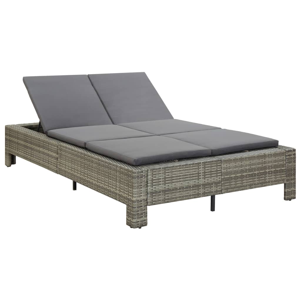 vidaXL 2-Person Sunbed with Cushion Grey Poly Rattan