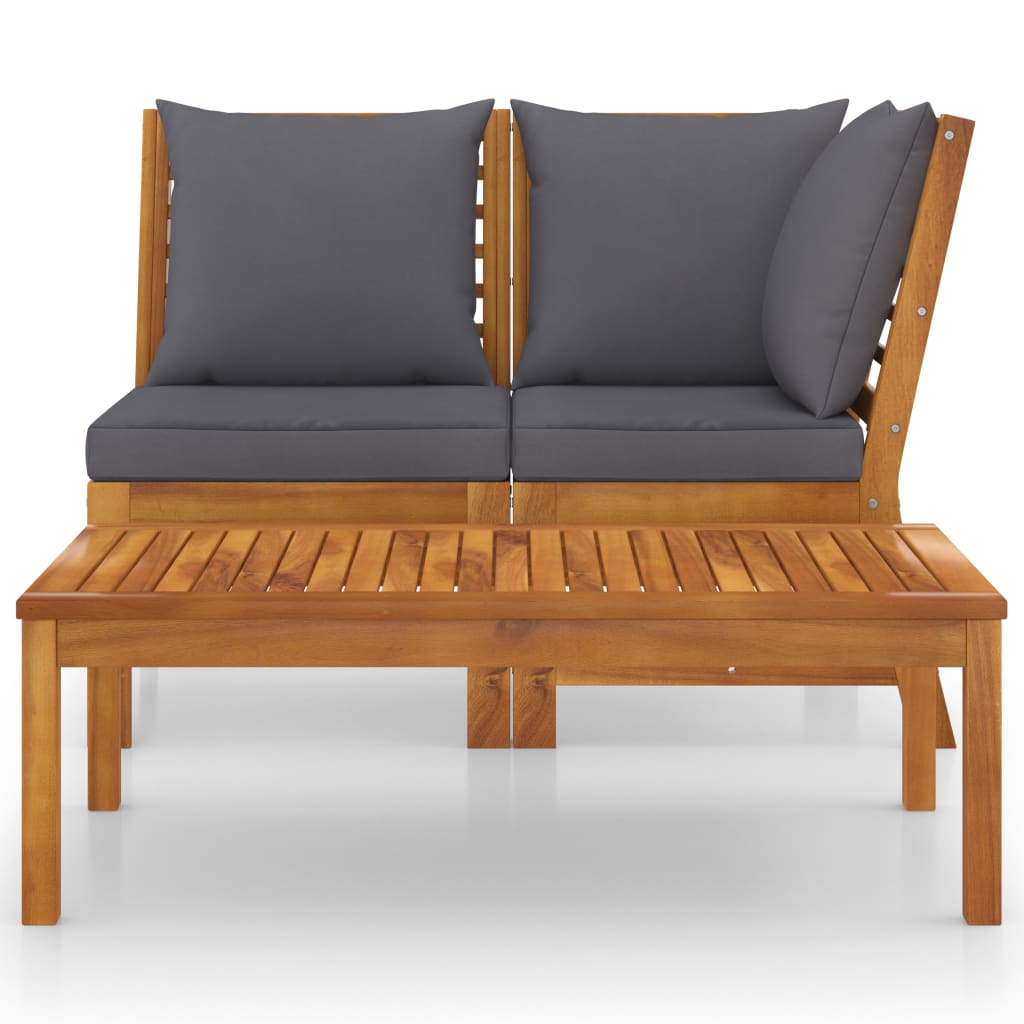 vidaXL 3 Piece Garden Lounge Set with Dark Grey Cushion Solid Acacia Wood