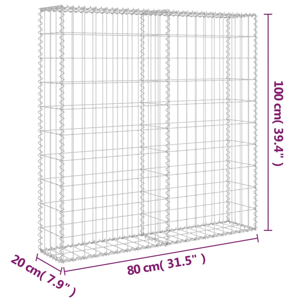 vidaXL Gabion Wall with Covers Galvanised Steel 80x20x100 cm