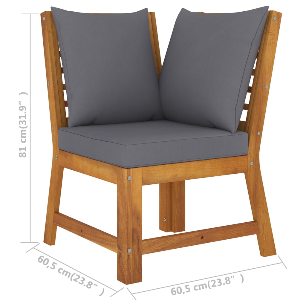 vidaXL 3 Piece Garden Lounge Set with Dark Grey Cushion Solid Acacia Wood