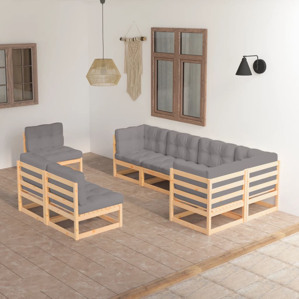 vidaXL 8 Piece Garden Lounge Set with Cushions Solid Pinewood