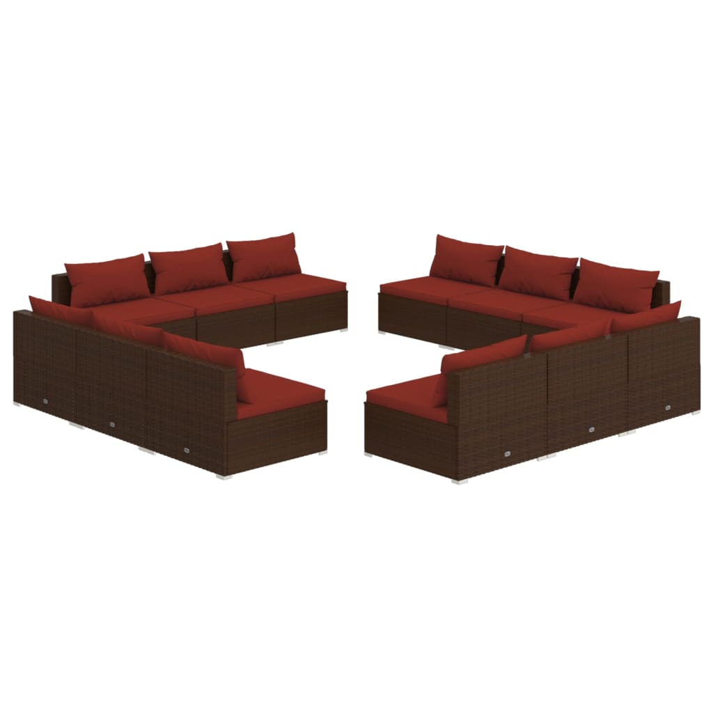 vidaXL 12 Piece Garden Lounge Set with Cushions Poly Rattan Brown