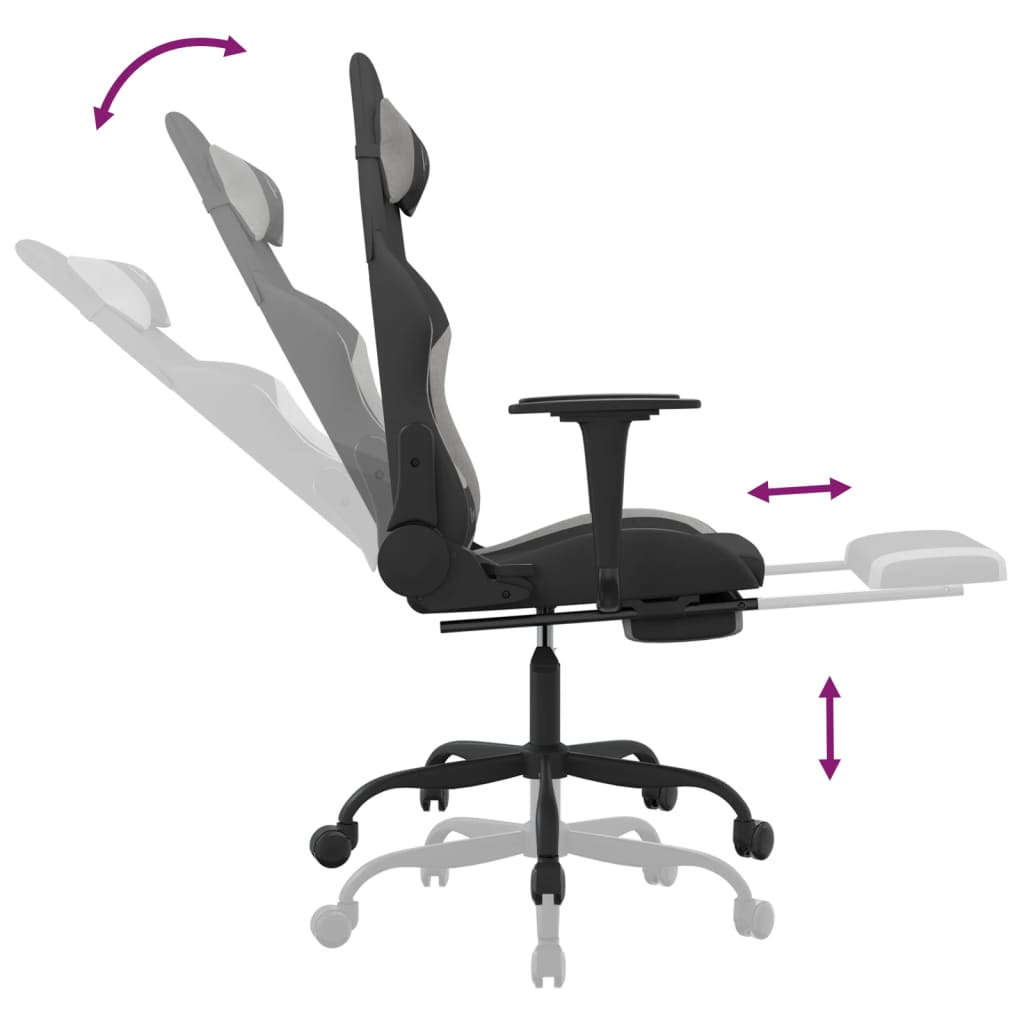 vidaXL Gaming Chair with Footrest Black and Light Grey Fabric