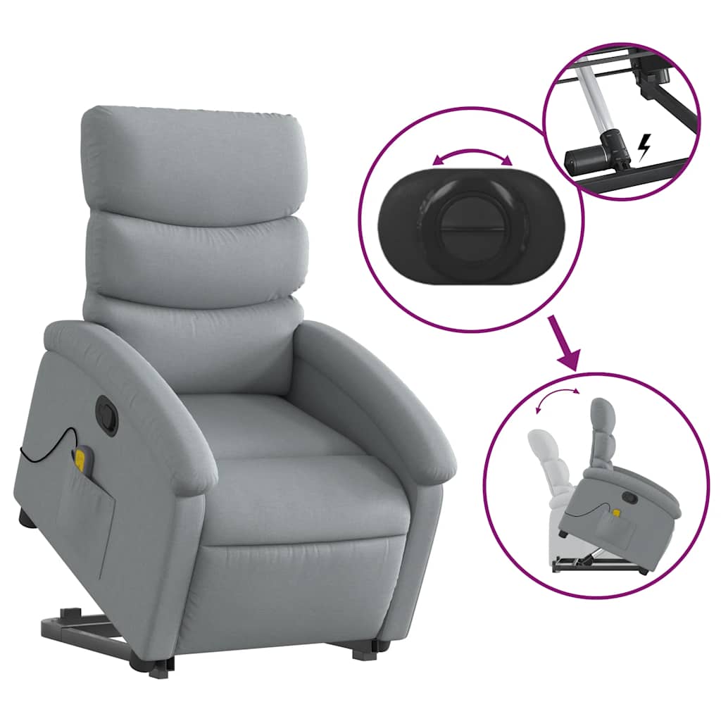 vidaXL Stand up Massage Recliner Chair Light Grey Fabric