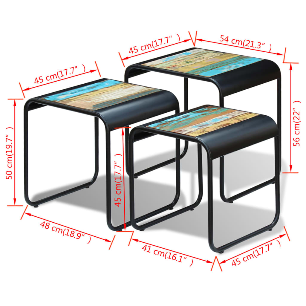 vidaXL Three Piece Nesting Tables Solid Reclaimed Wood