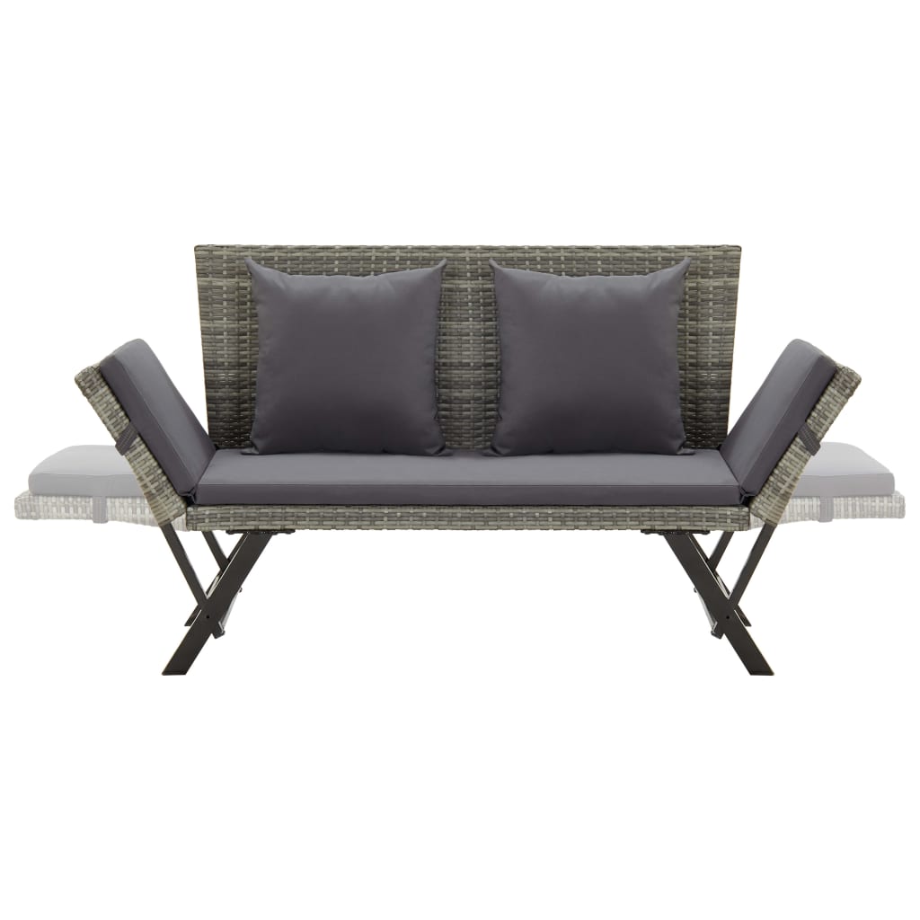 vidaXL Garden Bench with Cushions 176 cm Grey Poly Rattan