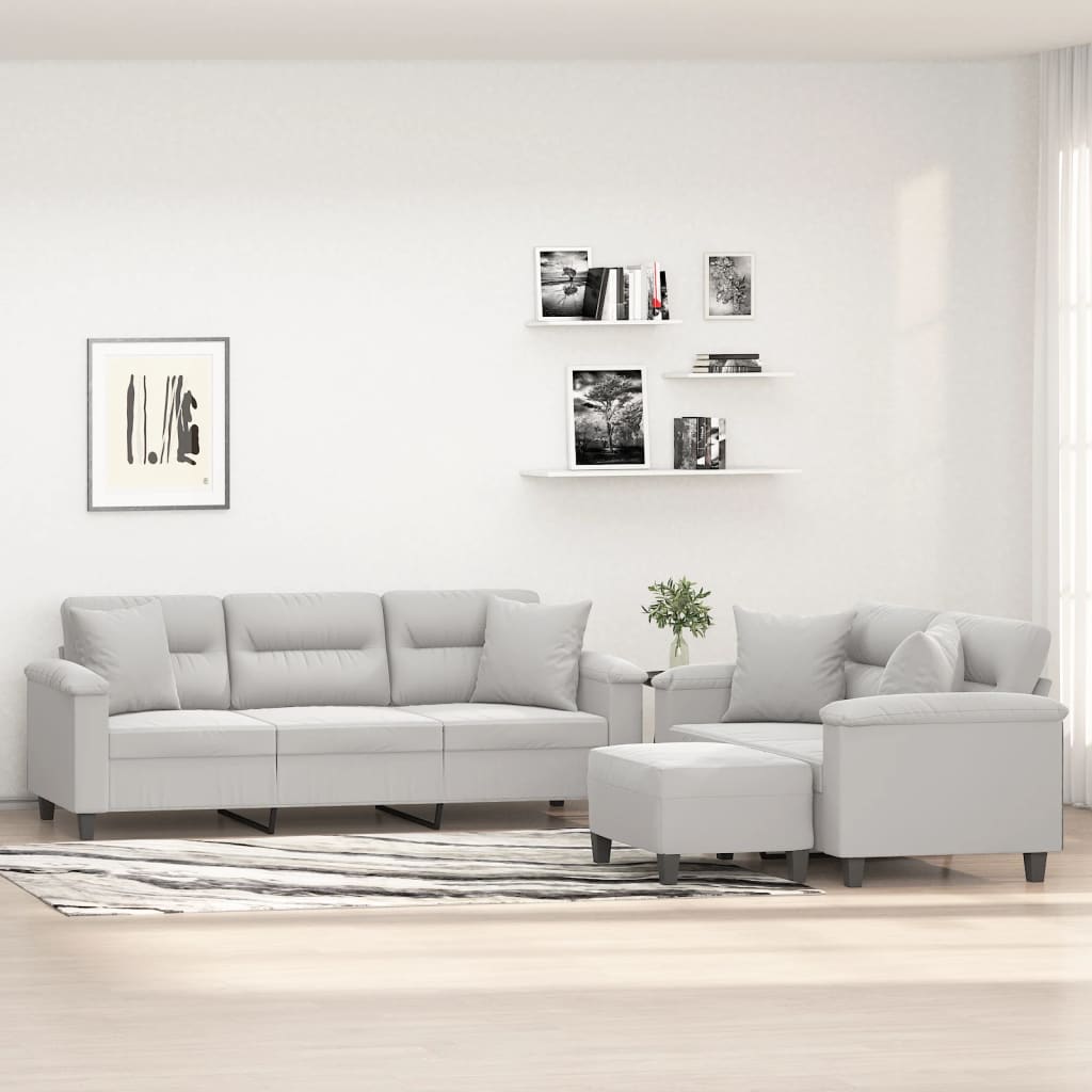 vidaXL 3 Piece Sofa Set with Pillows Light Grey Microfibre Fabric