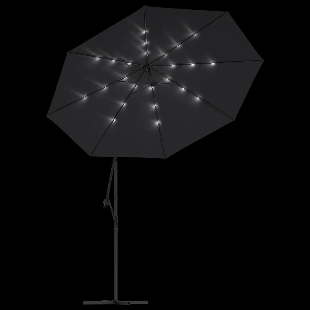 vidaXL Cantilever Garden Parasol with LED Lights and Steel Pole 300 cm Black