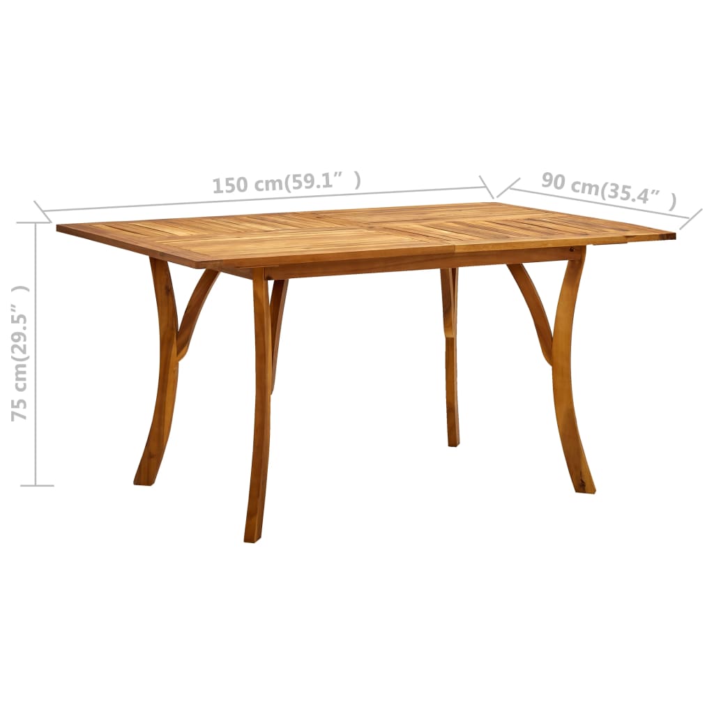 vidaXL Garden Table 150x90x75 cm Solid Acacia Wood