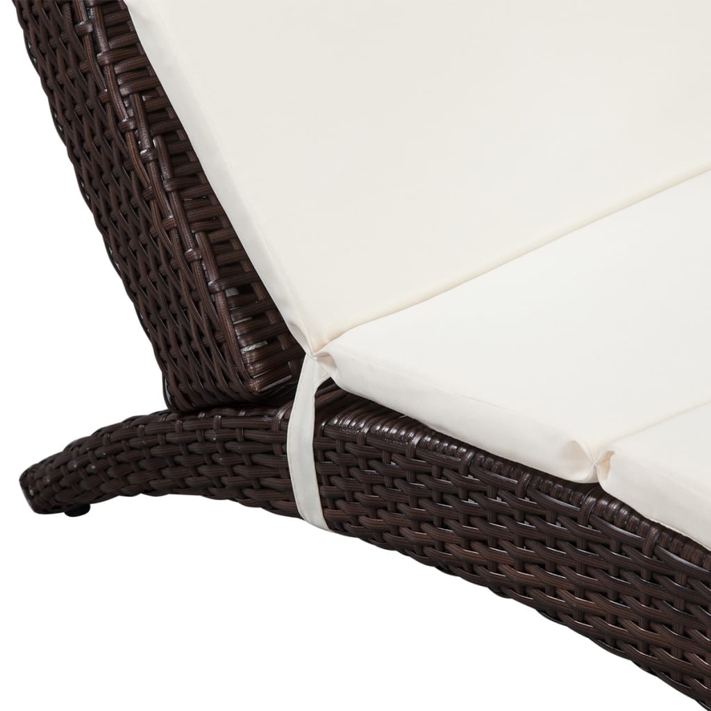 vidaXL Folding Sun Lounger with Cushion Poly Rattan Brown