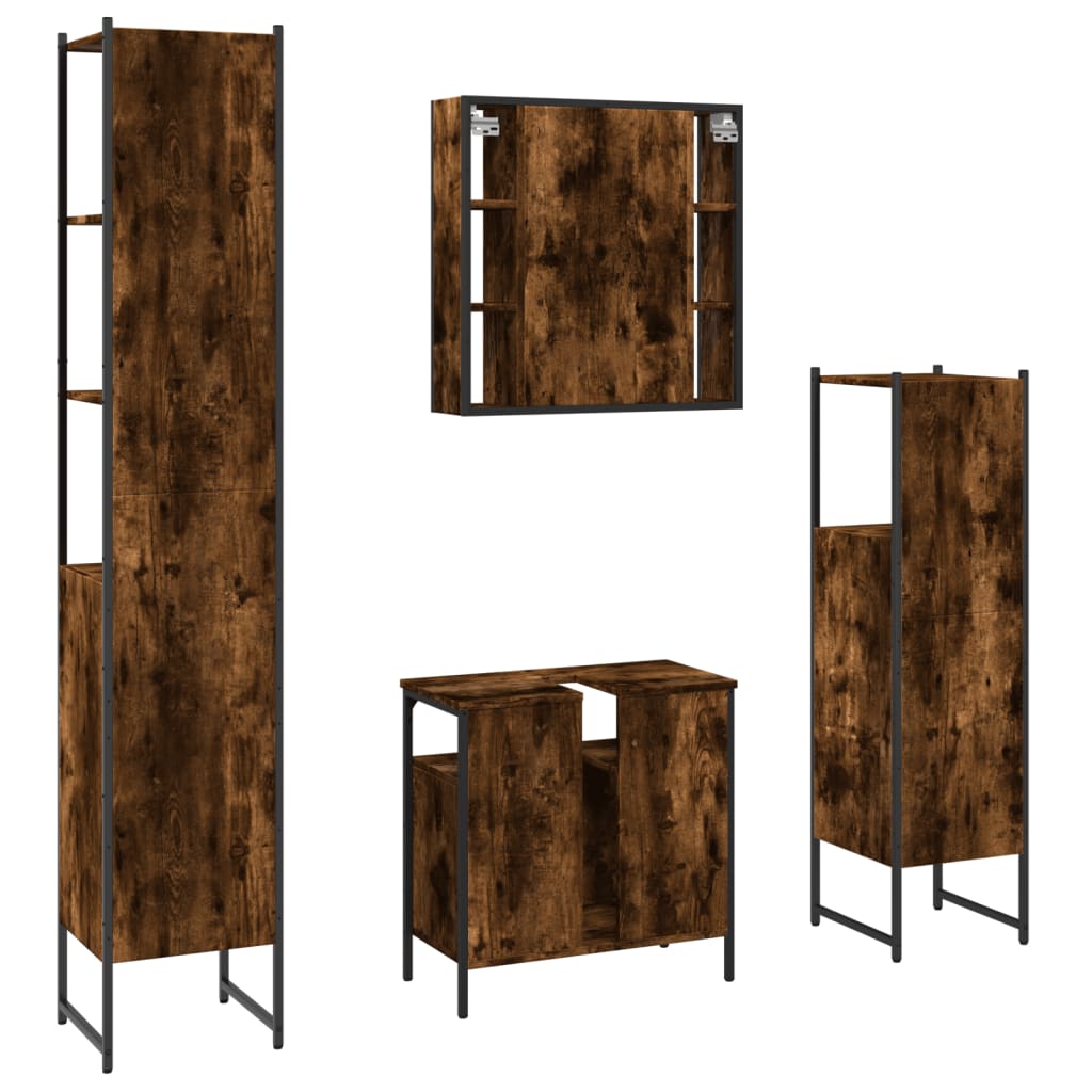 vidaXL 4 Piece Bathroom Cabinet Set Smoked Oak Engineered Wood