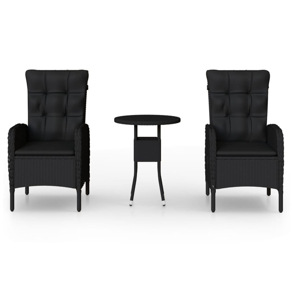 vidaXL 3 Piece Garden Bistro Set Poly Rattan Black
