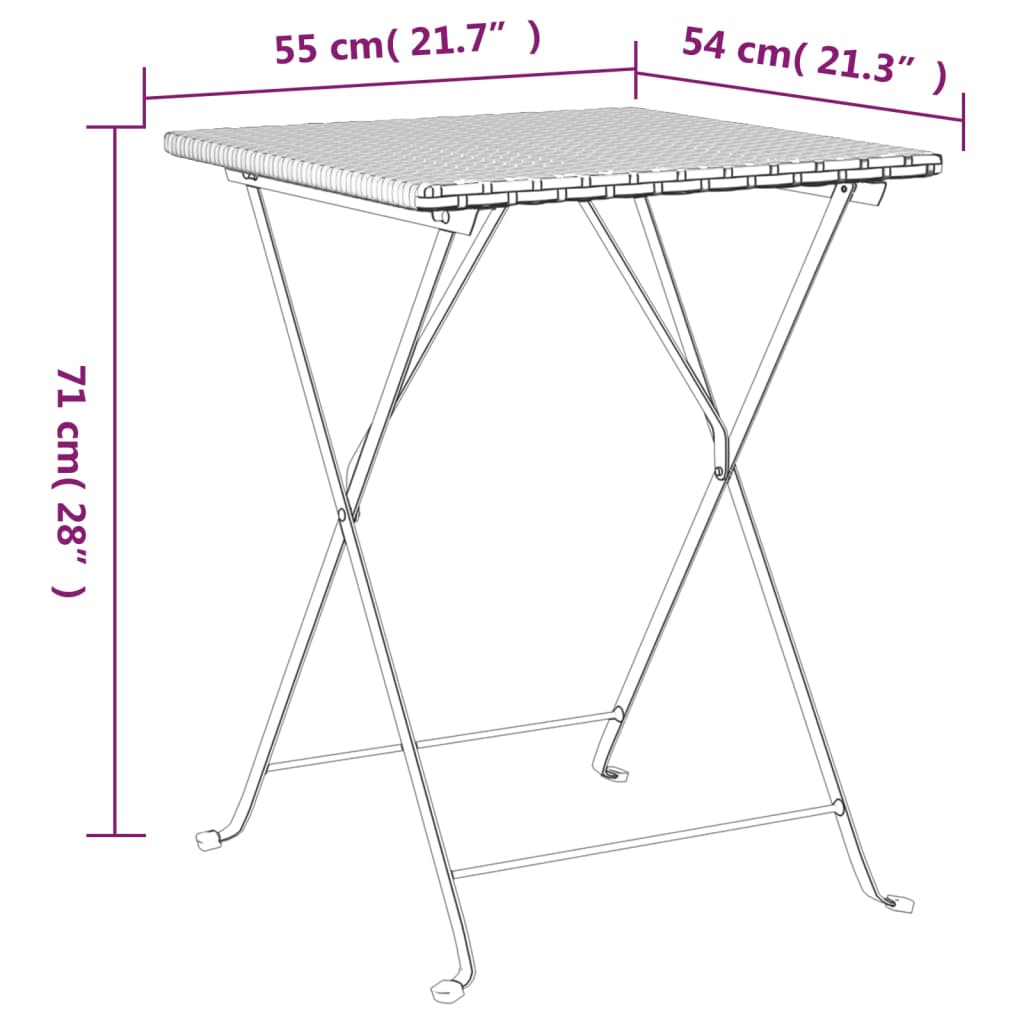 vidaXL Folding Bistro Table Black 55x54x71 cm Poly Rattan