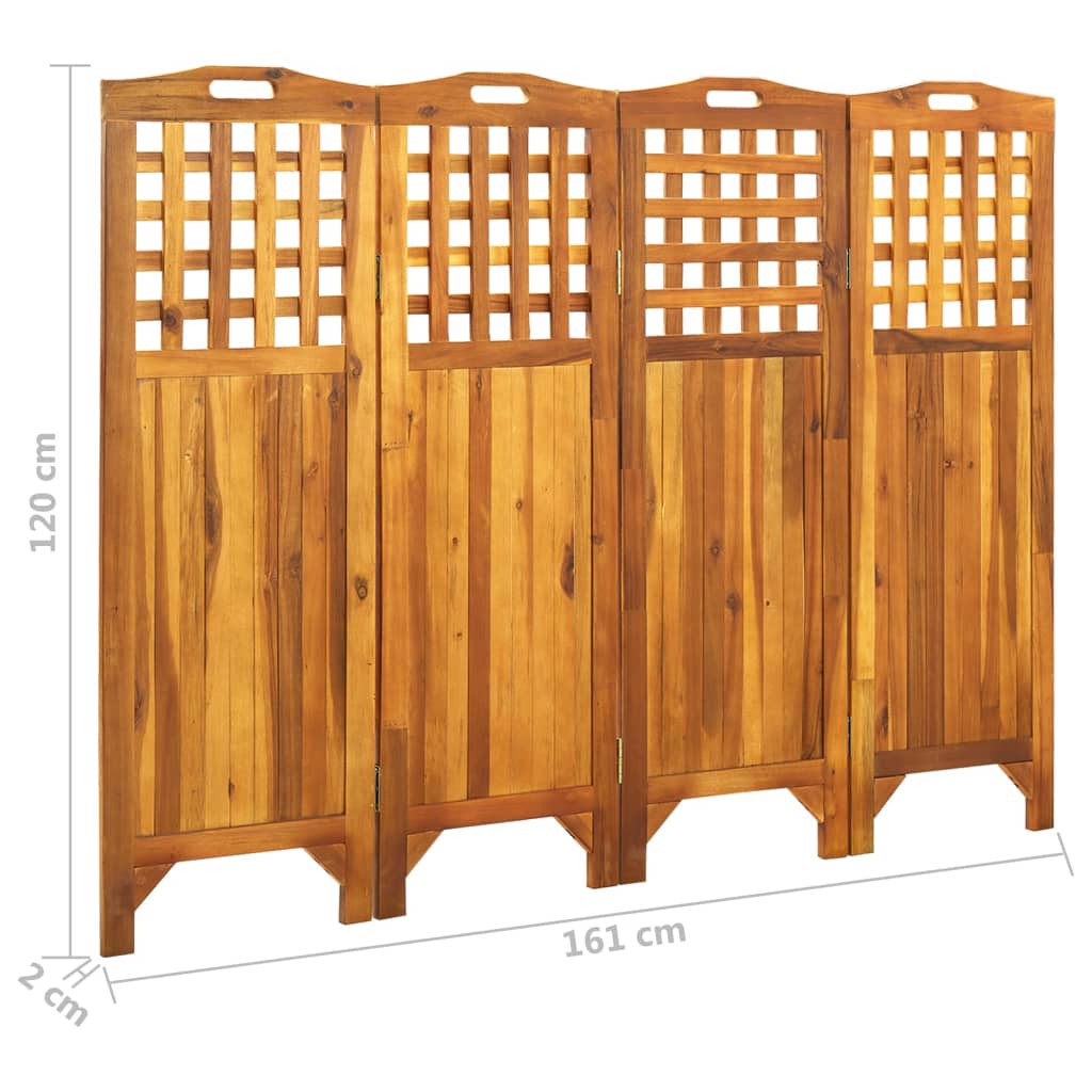vidaXL 4-Panel Room Divider 161x2x120 cm Solid Acacia Wood