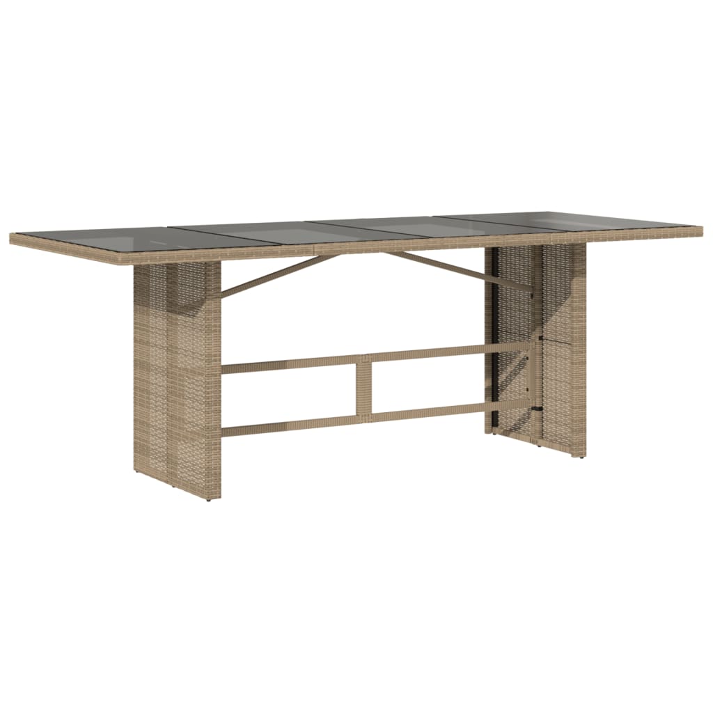 vidaXL Garden Table with Glass Top Beige 190x80x74 cm Poly Rattan