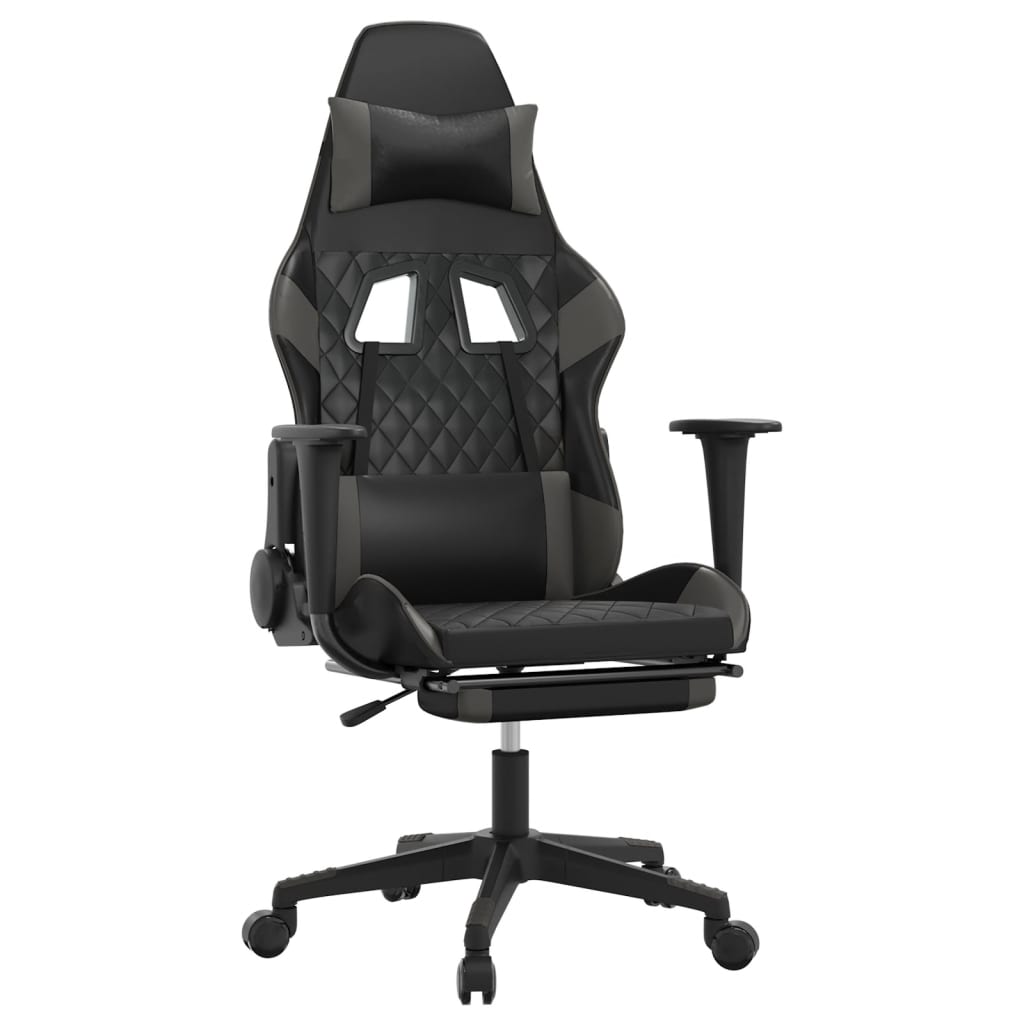 vidaXL Massage Gaming Chair with Footrest Black&Grey Faux Leather